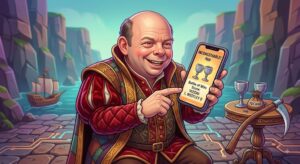 Viccini from The Princess Bride on his smartphone.